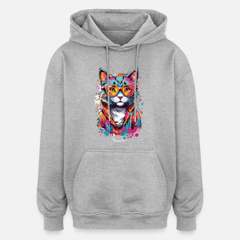 Chat mignon - Sweat à capuche oversize unisexe - gris chiné