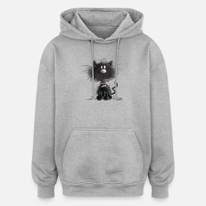Droll Black Cat - Sweat à capuche oversize unisexe - gris chiné