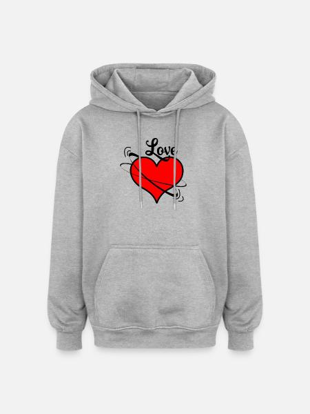 Moving red heart with text 'Love' - Oversized Unisex Hoodie - heather grey
