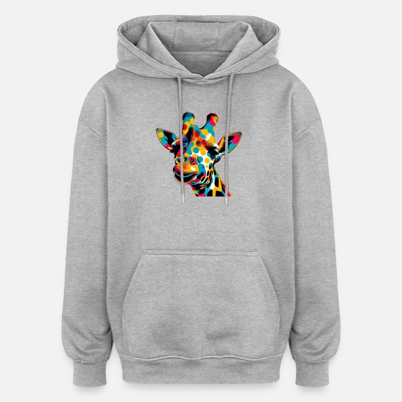 Girafe Pop Art - Sweat à capuche oversize unisexe - gris chiné