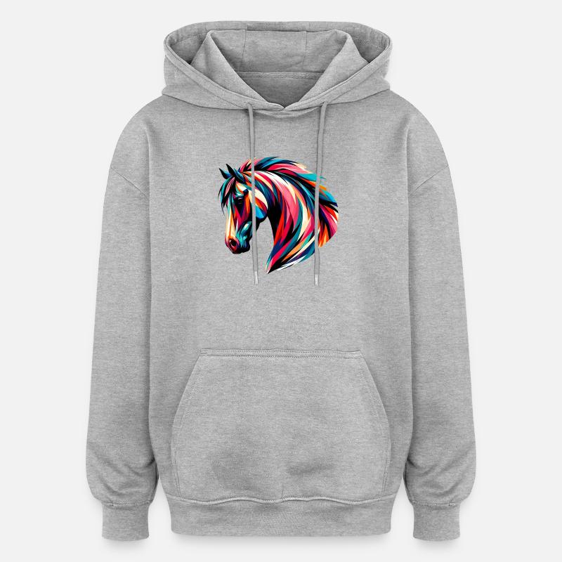 Pferd - Oversized Unisex Hoodie - Grau meliert