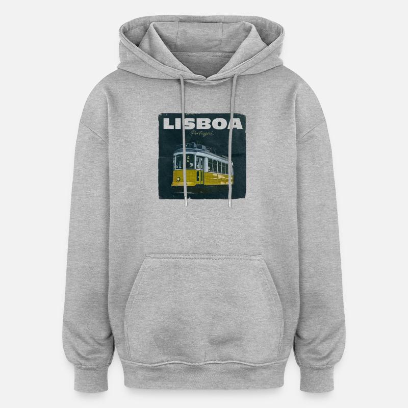 Tramway jaune de Lisbonne rétro - Sweat à capuche oversize unisexe - gris chiné