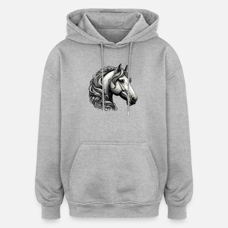 Cheval - Sweat à capuche oversize unisexe - gris chiné