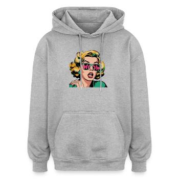 Portrait Pop Art WOW avec lunettes de soleil pailletées - Sweat à capuche oversize unisexe - gris chiné - Devant - Noah (186cm)