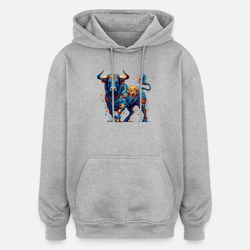 Taureau - Sweat à capuche oversize unisexe - gris chiné