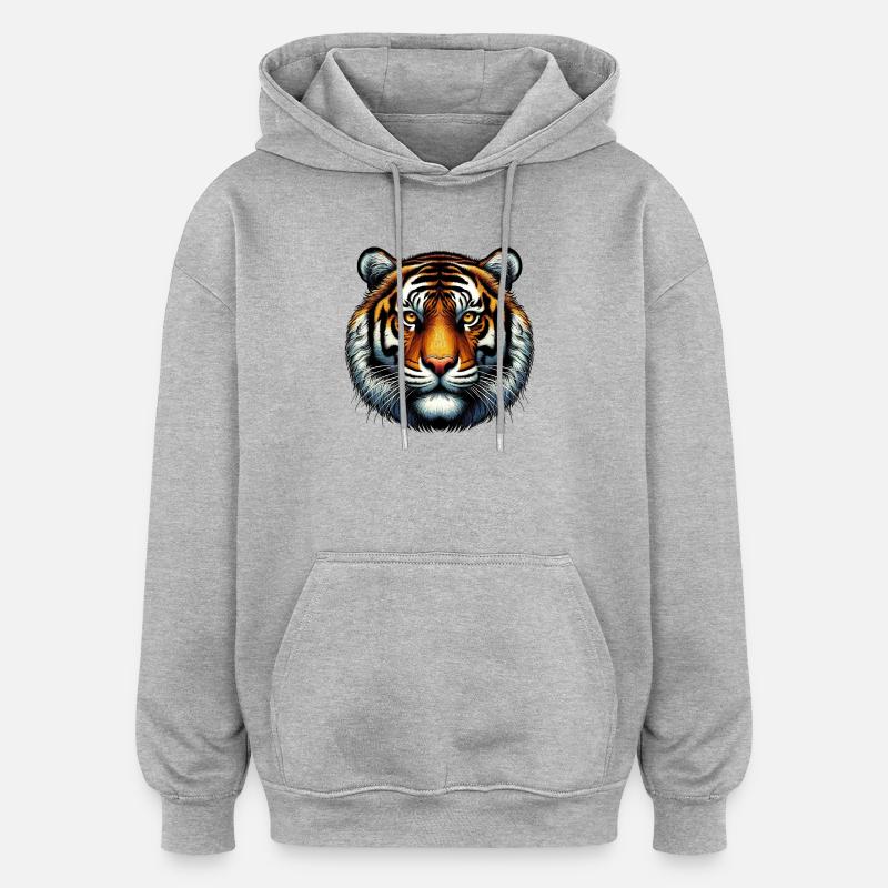 Tigre - Sweat à capuche oversize unisexe - gris chiné