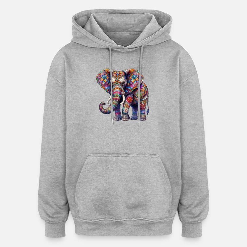 Éléphant - Sweat à capuche oversize unisexe - gris chiné