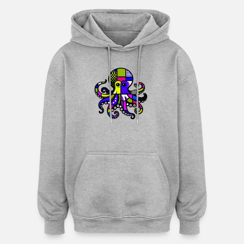 Pieuvre - Sweat à capuche oversize unisexe - gris chiné