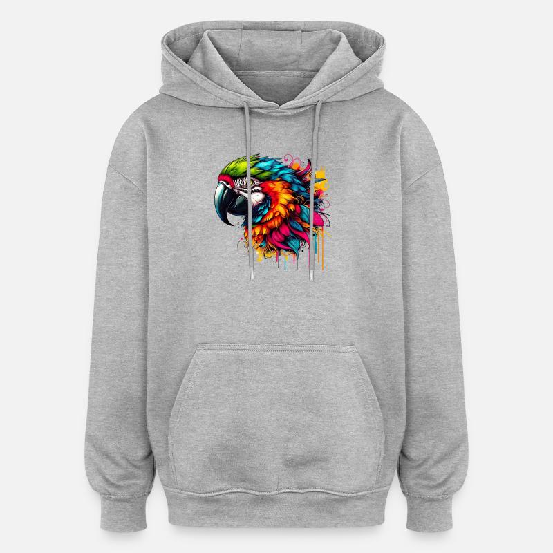 Perroquet - Sweat à capuche oversize unisexe - gris chiné