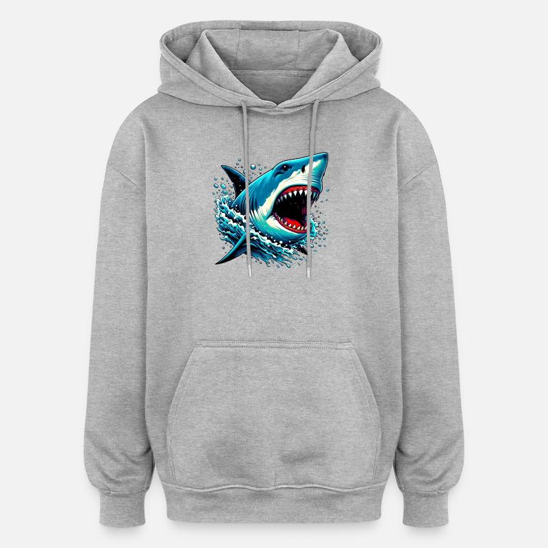 Requin - Sweat à capuche oversize unisexe - gris chiné