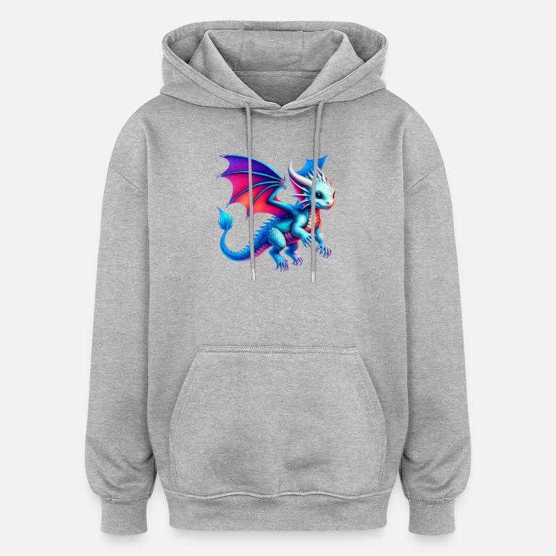 Drache - Oversized Unisex Hoodie - Grau meliert