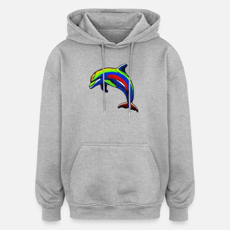 Dauphin - Sweat à capuche oversize unisexe - gris chiné