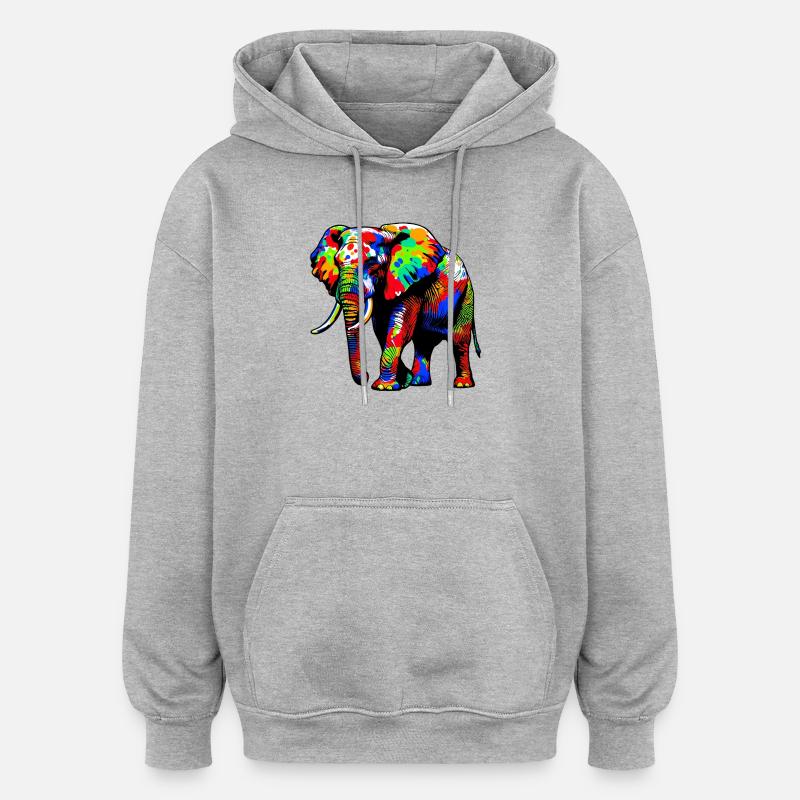 Elefant - Oversized Unisex Hoodie - Grau meliert