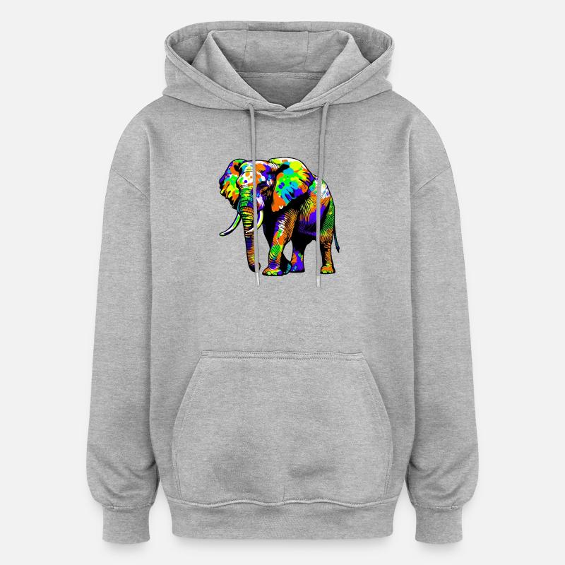 Éléphant - Sweat à capuche oversize unisexe - gris chiné