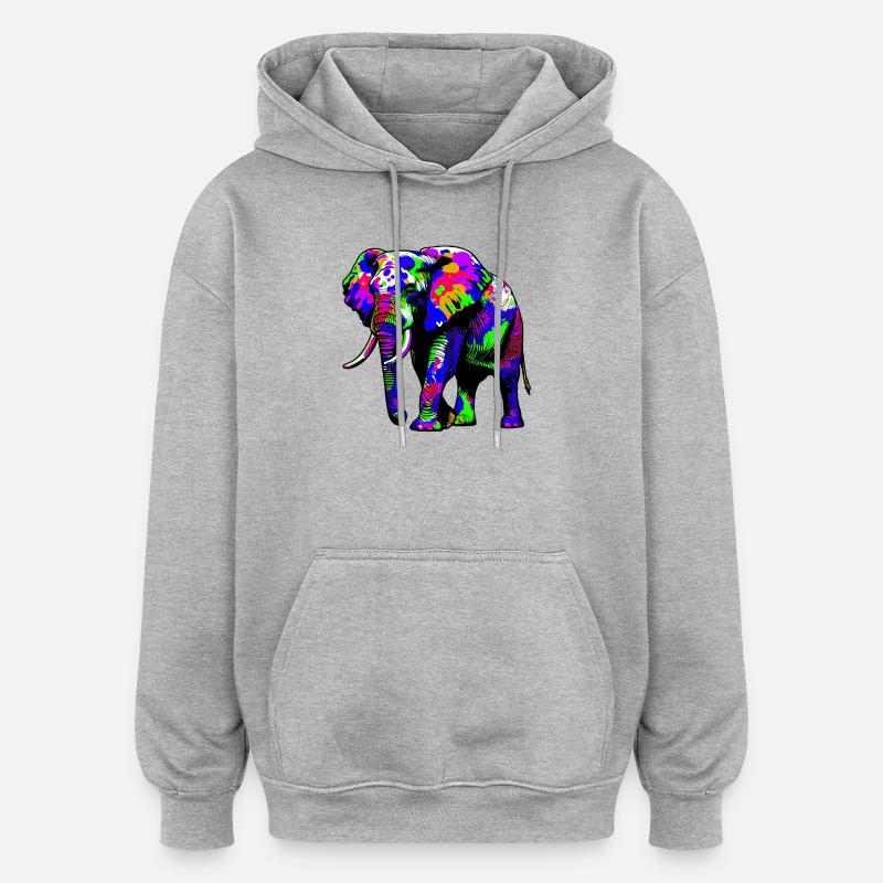 Éléphant - Sweat à capuche oversize unisexe - gris chiné