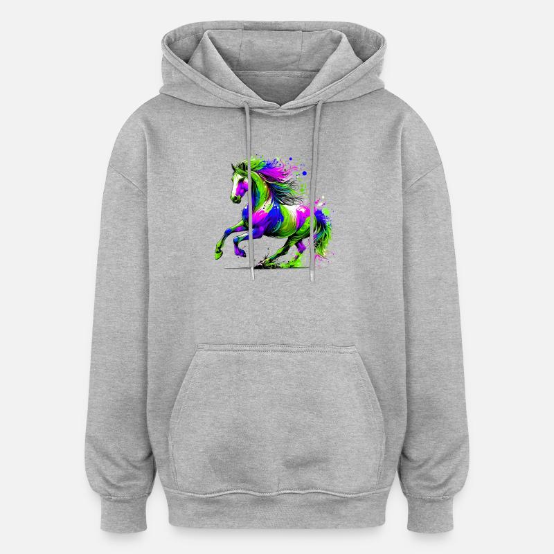 Pferd - Oversized Unisex Hoodie - Grau meliert