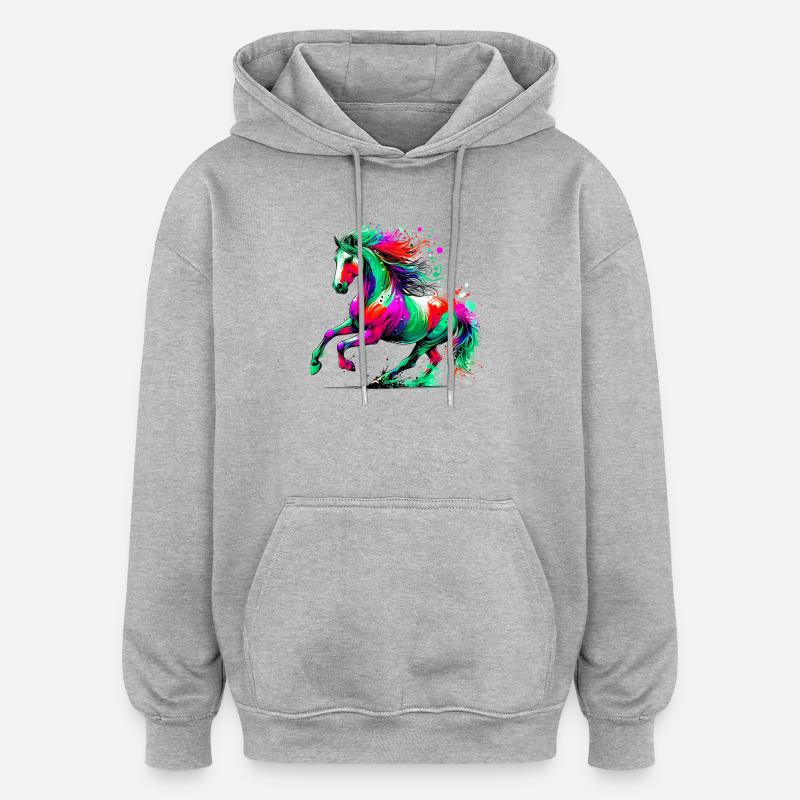 Cheval - Sweat à capuche oversize unisexe - gris chiné