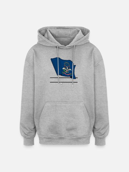 North Dakota Flag Text Banner - Oversized Unisex Hoodie - heather grey