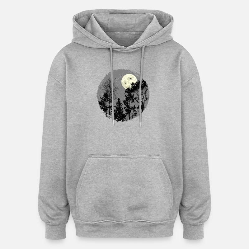 Scène de forêt nocturne sanctifiante - Sweat à capuche oversize unisexe - gris chiné