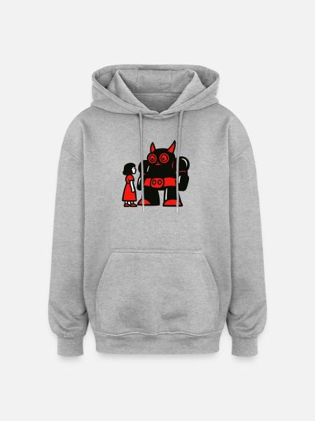 Fille et robot - Sweat à capuche oversize unisexe - gris chiné