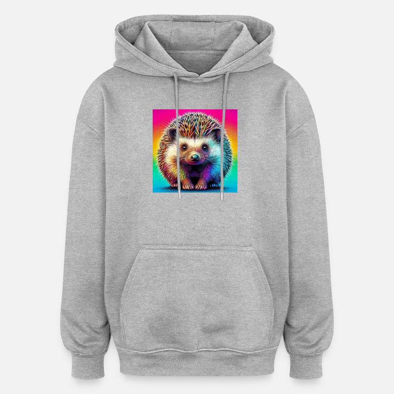 hérisson - Sweat à capuche oversize unisexe - gris chiné