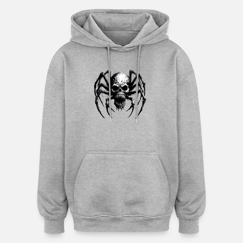 Crâne d’araignée monstre d’Halloween - Sweat à capuche oversize unisexe - gris chiné
