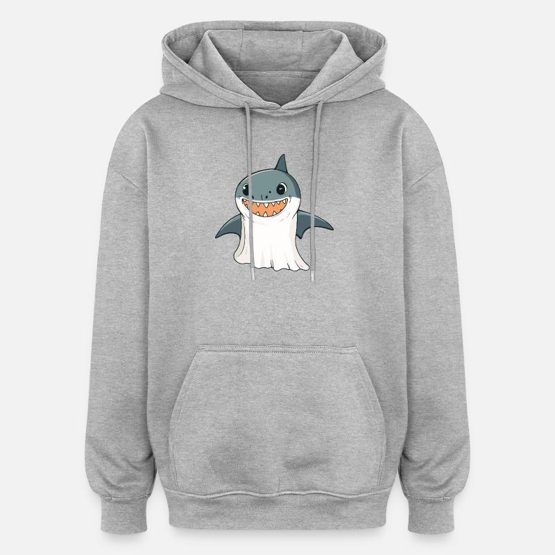 Requin Halloween fantôme - Sweat à capuche oversize unisexe - gris chiné