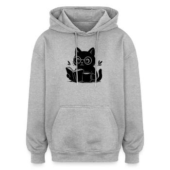 Buch Katze Kaffee Liebhaber Buch Lesen Katze - Oversized Unisex Hoodie - Grau meliert - Vorne - Noah (186cm)