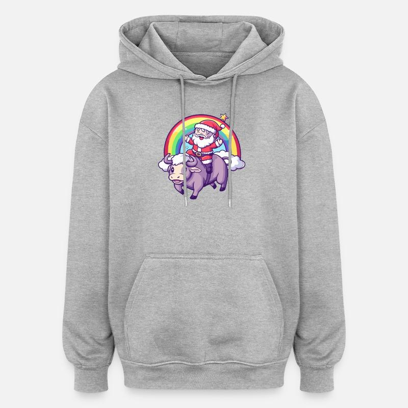 Taureau Père Noël Noël - Sweat à capuche oversize unisexe - gris chiné