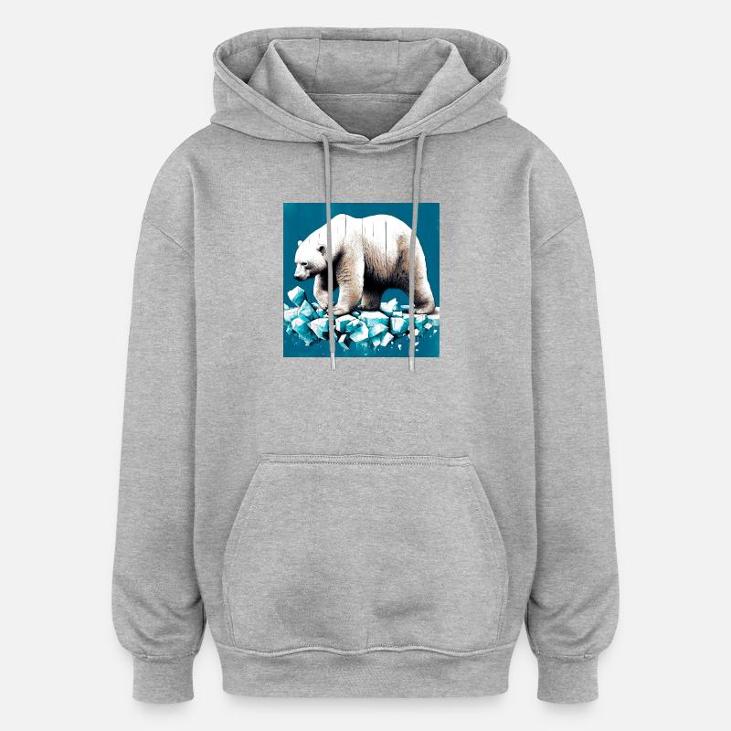 ours blanc - Sweat à capuche oversize unisexe - gris chiné