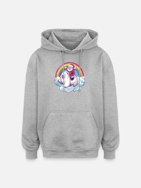 Polar Bear Santa Claus Christmas - Oversized Unisex Hoodie - heather grey
