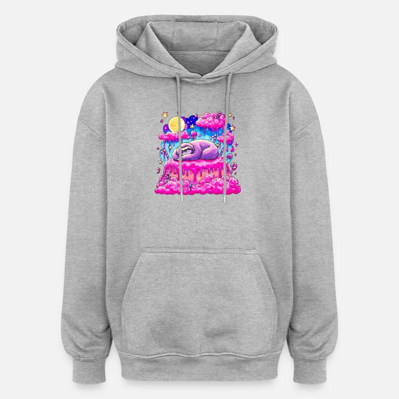 Lila Schlummer Sloth auf Pinkkuchen - Oversized Unisex Hoodie - Grau meliert