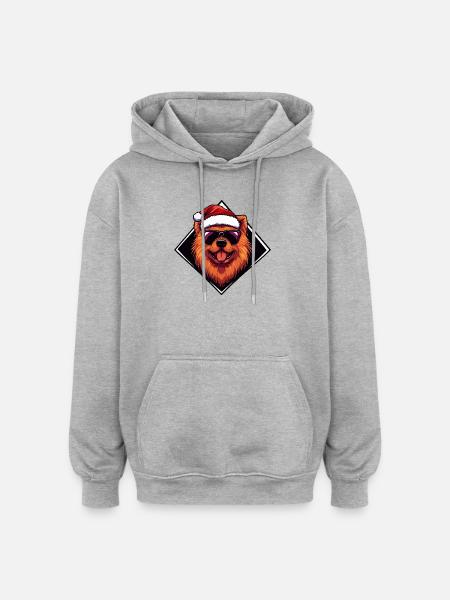 Santa Dog Cartoon - Oversized Unisex Hoodie - heather grey