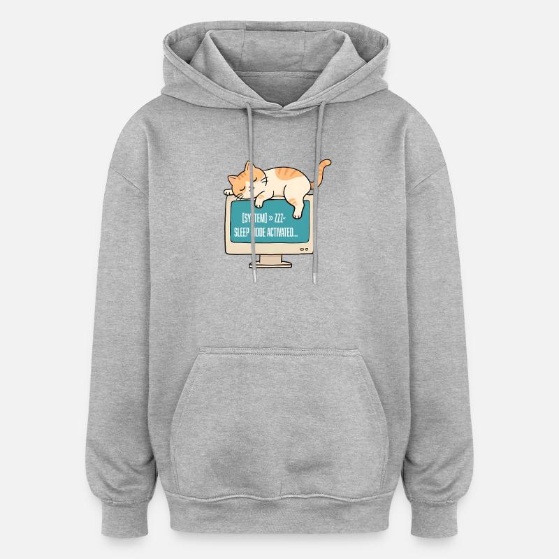 Chat geek en veille système - Sweat à capuche oversize unisexe - gris chiné