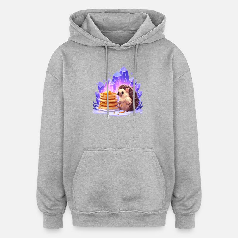 Igel mit Pfannkuchen und Kristallen - Oversized Unisex Hoodie - Grau meliert
