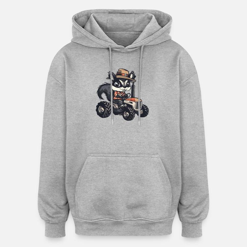 Stinktier Traktor Farmer - Oversized Unisex Hoodie - Grau meliert