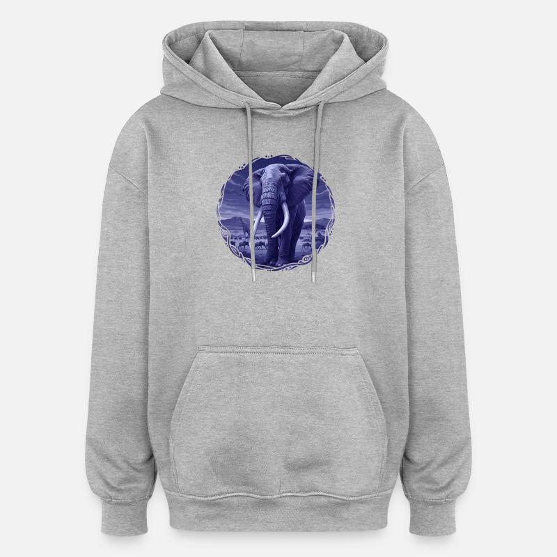 Éléphant nocturne dans la savane - Sweat à capuche oversize unisexe - gris chiné