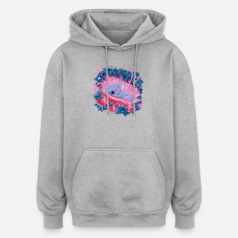 Schlafender Koala im Erdbeerleuchten - Oversized Unisex Hoodie - Grau meliert