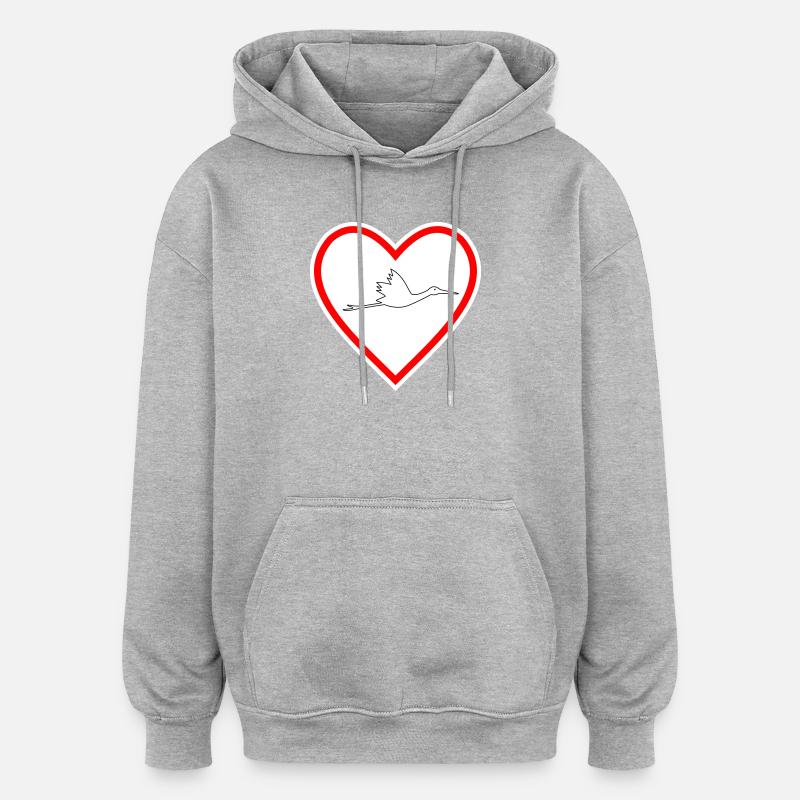 Herz Klapperstorch - Oversized Unisex Hoodie - Grau meliert
