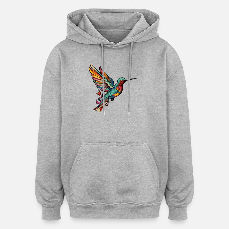 Bande dessinée Colibri Oiseau - Sweat à capuche oversize unisexe - gris chiné