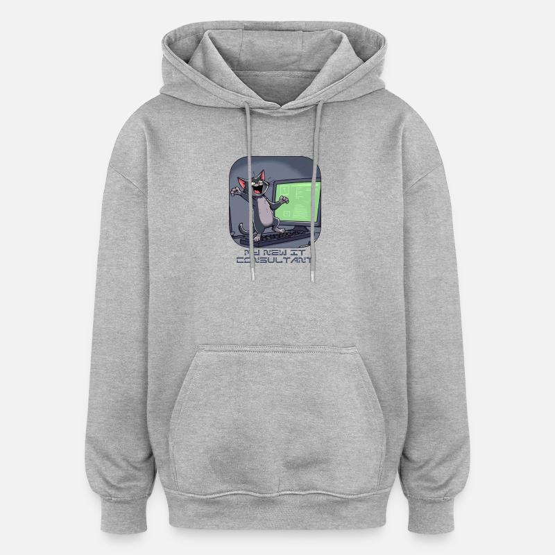 IT-Katze am Computer - Oversized Unisex Hoodie - Grau meliert