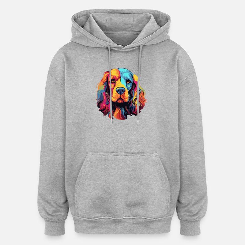 Farbenfroher Hund Pop Art - Oversized Unisex Hoodie - Grau meliert