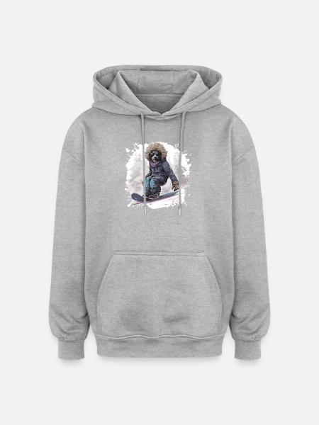 Pudel Hund Snowboard - Oversized Unisex Hoodie - Grau meliert