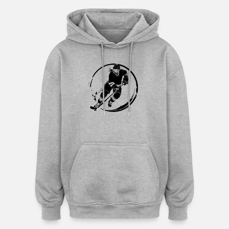 Silhouette du joueur de hockey - Sweat à capuche oversize unisexe - gris chiné