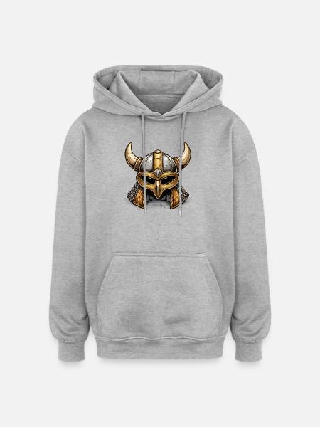 Vikinghelm mit Hörnern Goldbraun - Oversized Unisex Hoodie - Grau meliert