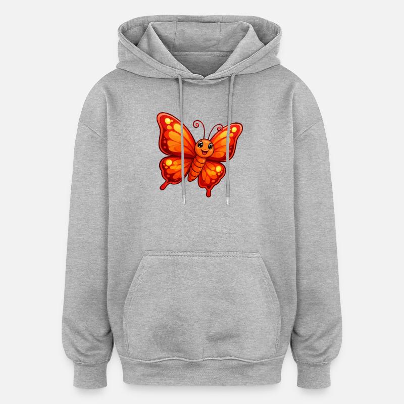 Papillon Orange - Sweat à capuche oversize unisexe - gris chiné
