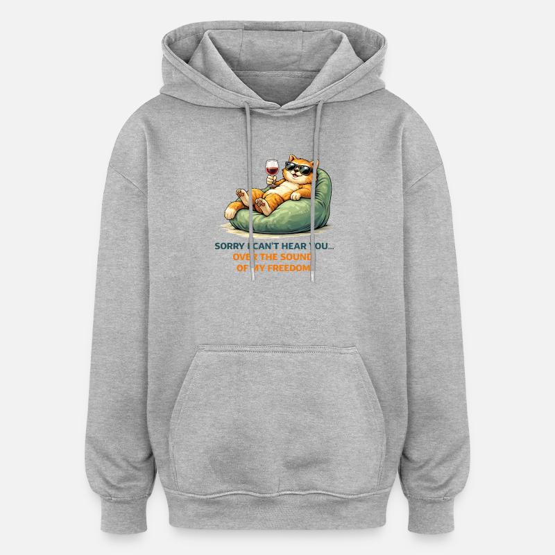 Mème Vin de Chat Détendu - Sweat à capuche oversize unisexe - gris chiné