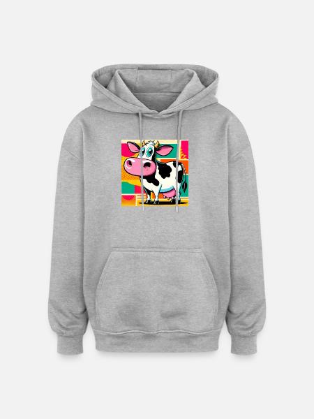 vache - Sweat à capuche oversize unisexe - gris chiné