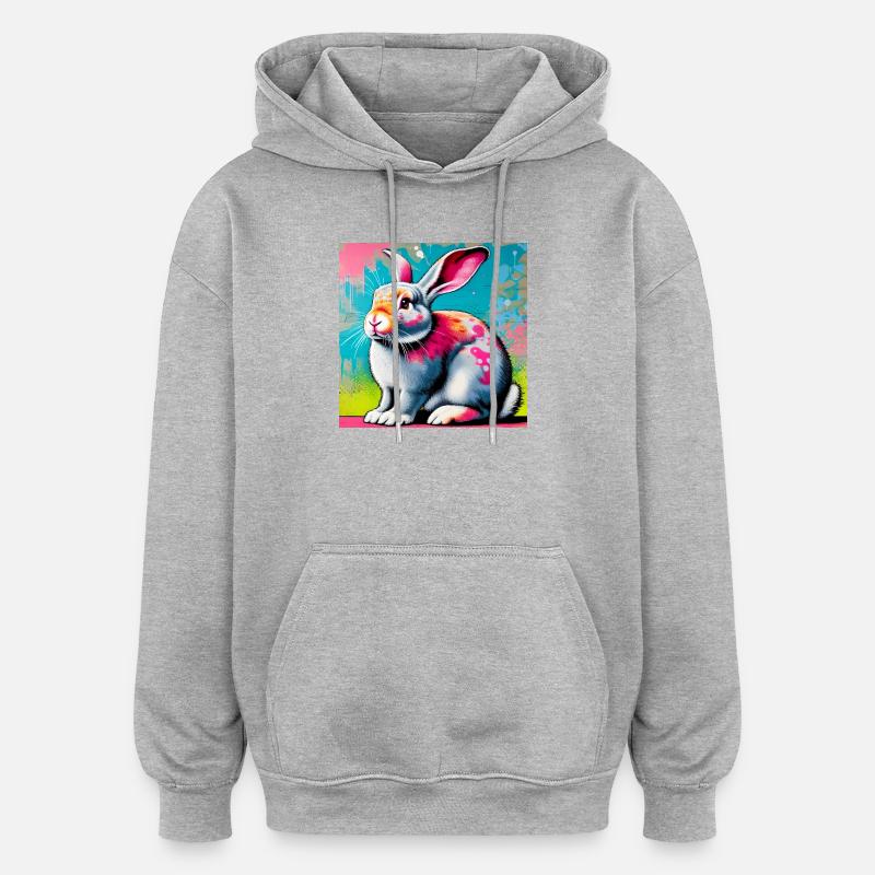 lapin - Sweat à capuche oversize unisexe - gris chiné