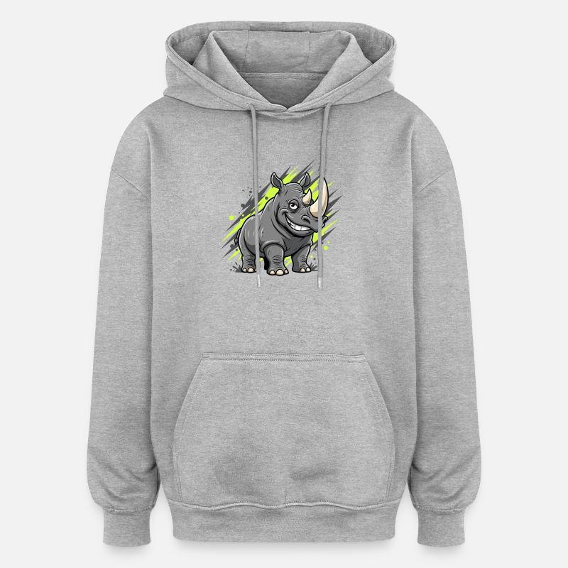 Style graffiti Rhinocéros souriant - Sweat à capuche oversize unisexe - gris chiné